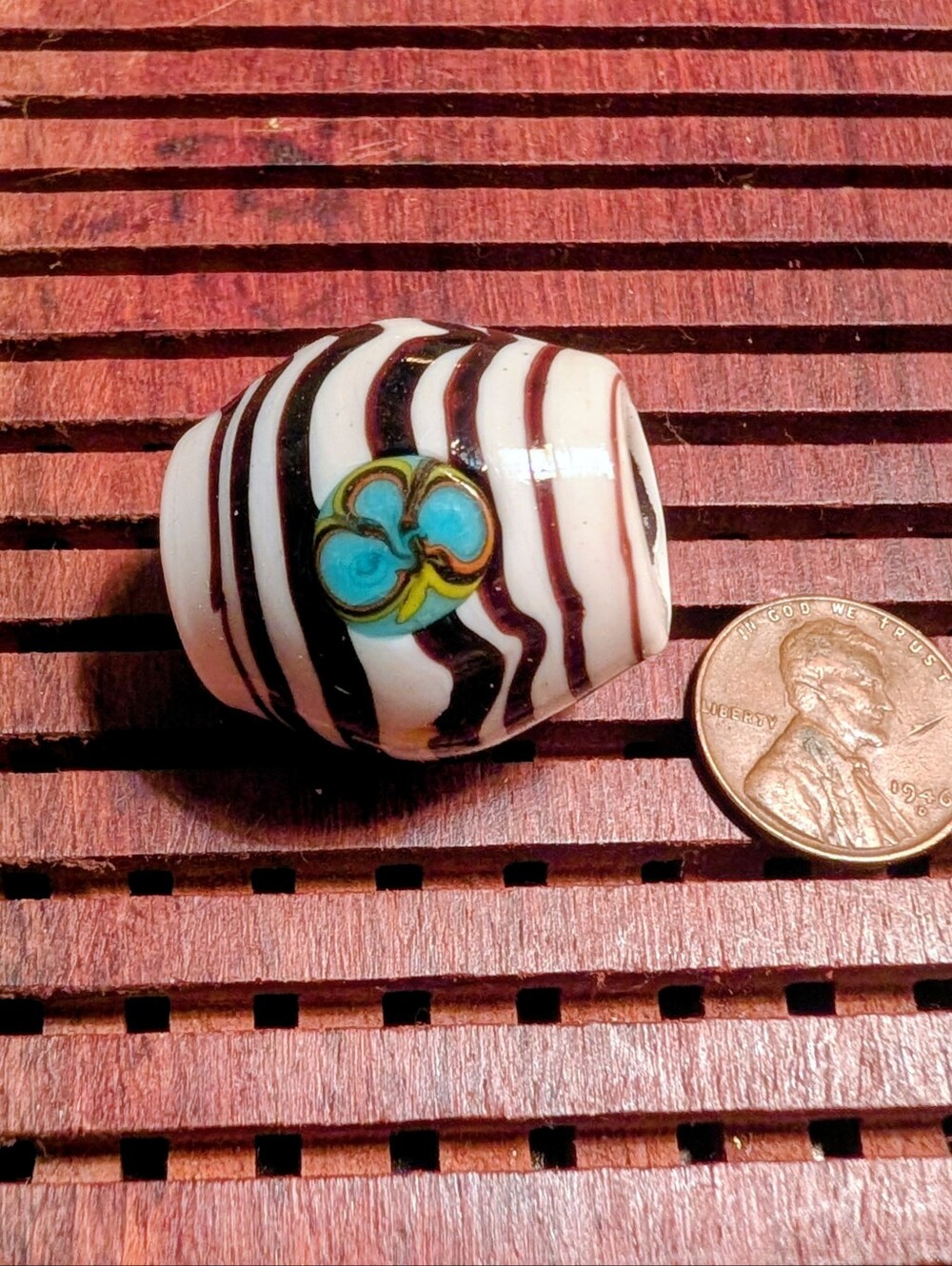 Vintage Large Lampwork Glass Macrame Bead